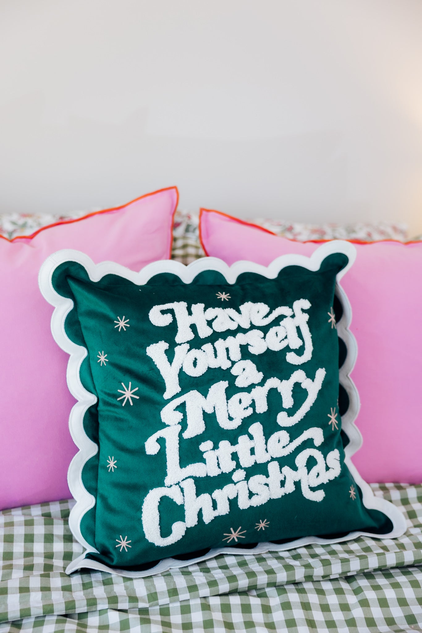 Merry Little Christmas Scallop Pillow